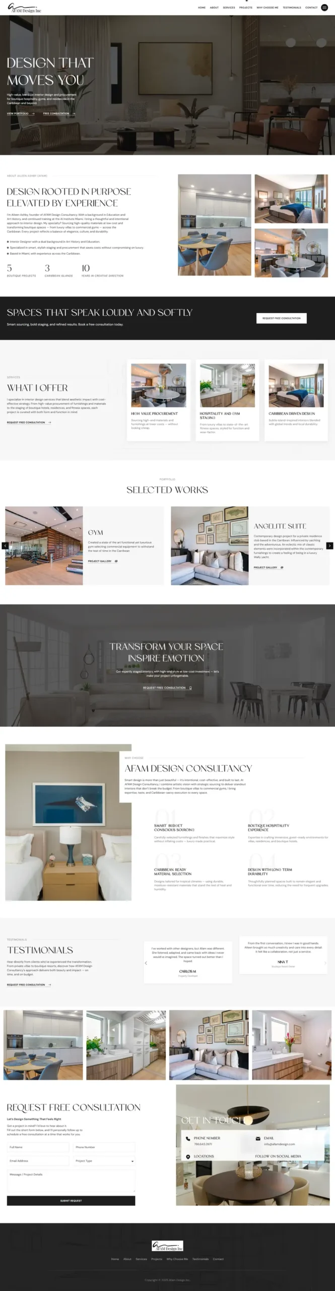 AFAM Design website built by Anik Development for a design studio in Miami, US