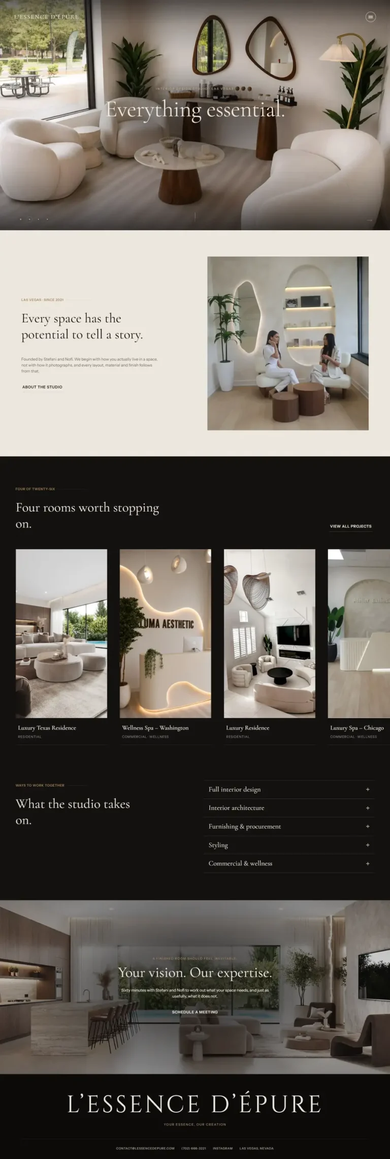 L'Essence d'Épure website built by Anik Development for a interior design studio in Las Vegas, US