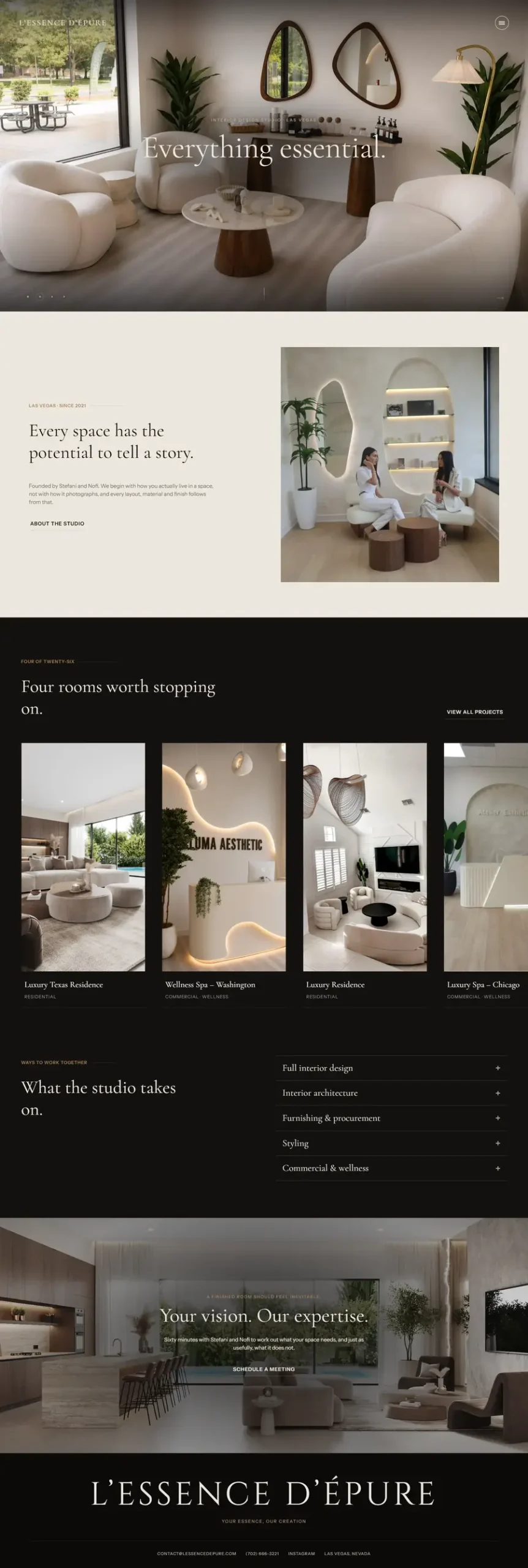 L'Essence d'Épure website built by Anik Development for a interior design studio in Las Vegas, US
