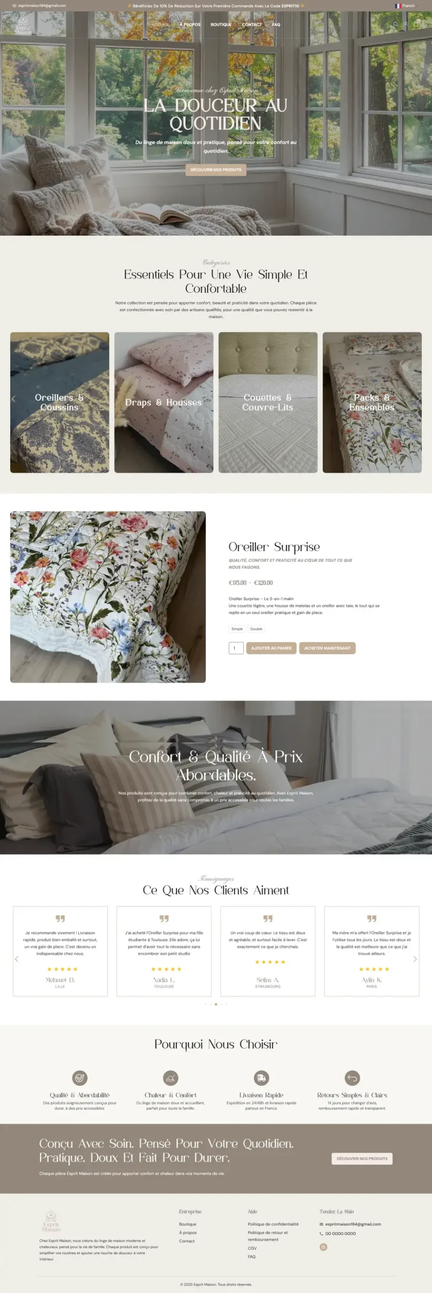 Esprit Maison website built by Anik Development for a home textile brand in France