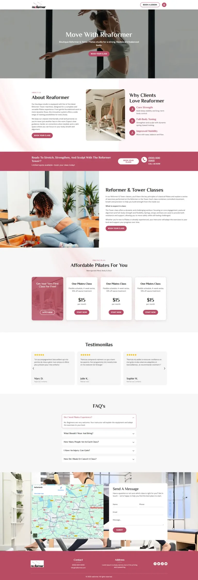 Fitness studio website built by Anik Development