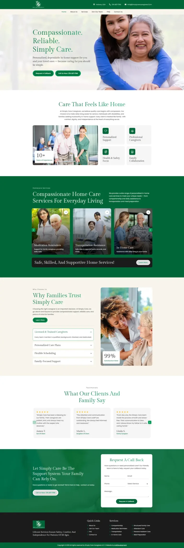 Home care service website built by Anik Development