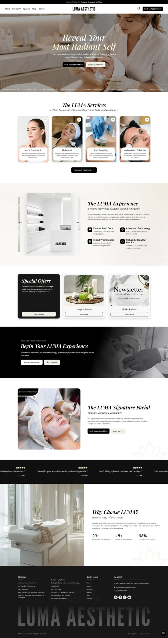 Luma Aesthetic website built by Anik Development for a medical spa in Maryland, US
