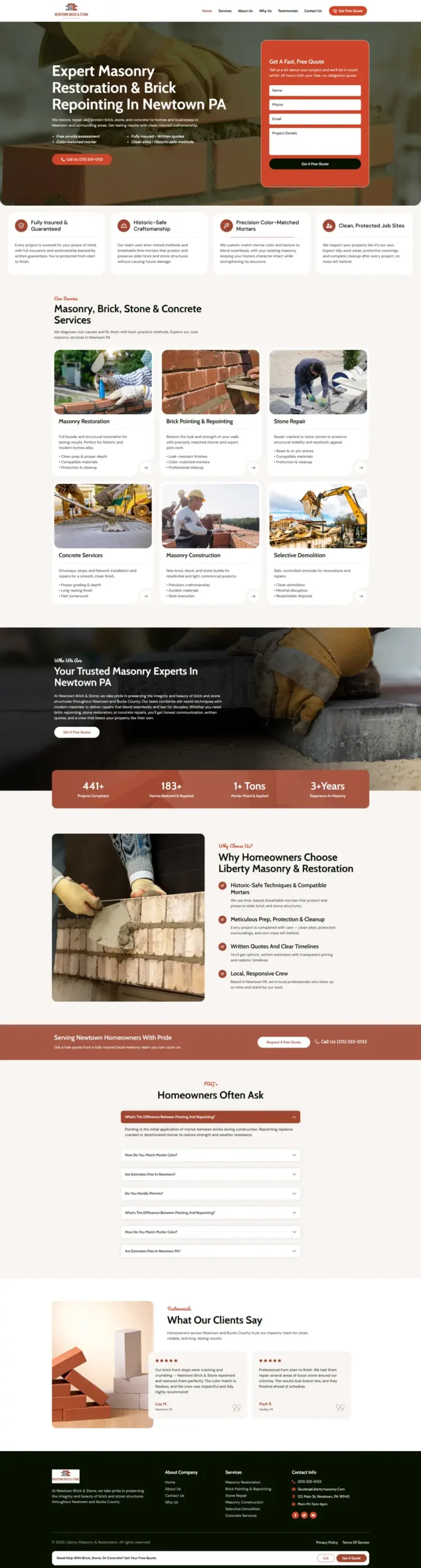 Masonry contractor website built by Anik Development