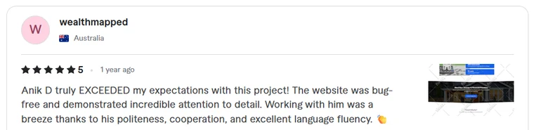 Five star client review for Anik Development